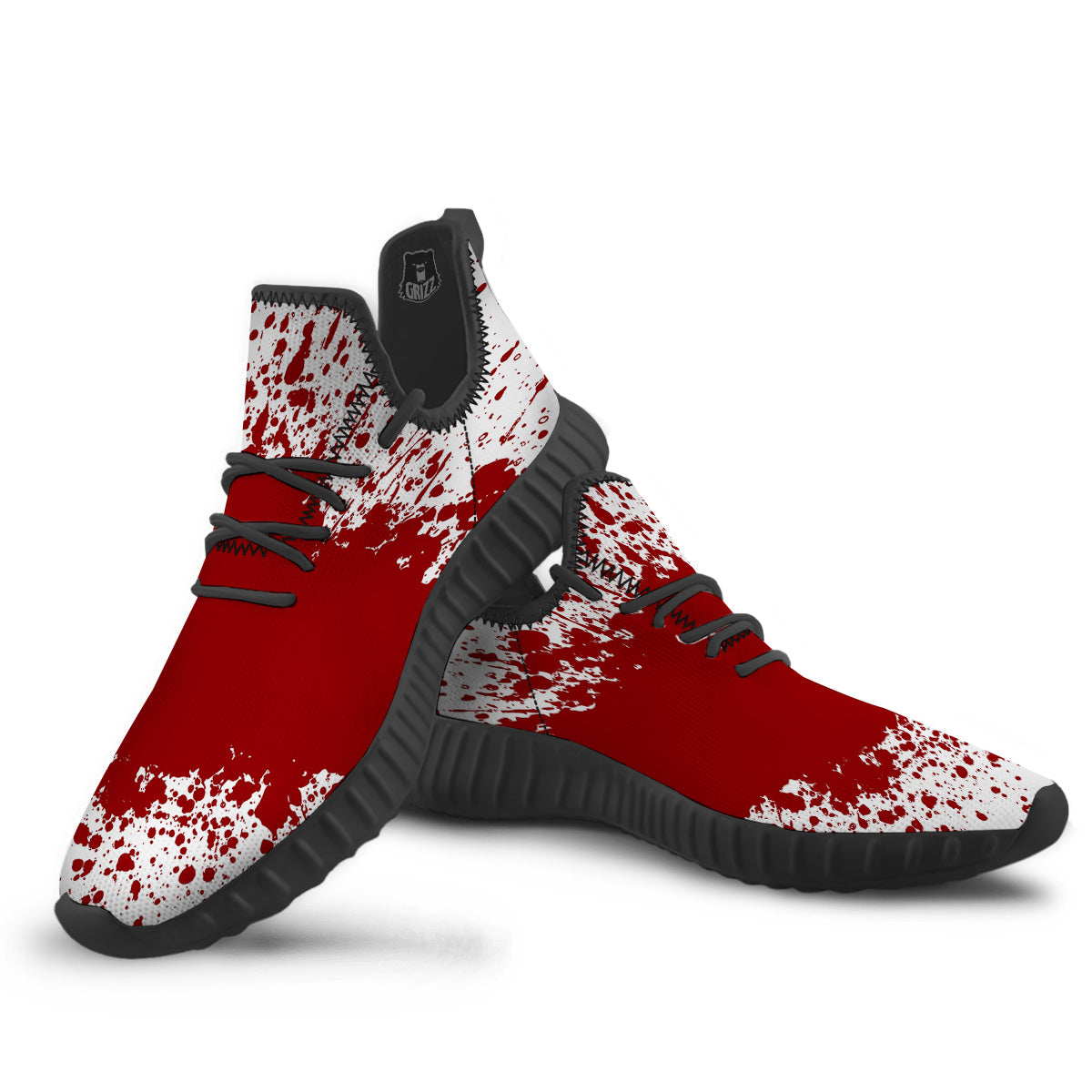 Splashed Blood Print Black Walking Shoes-grizzshop