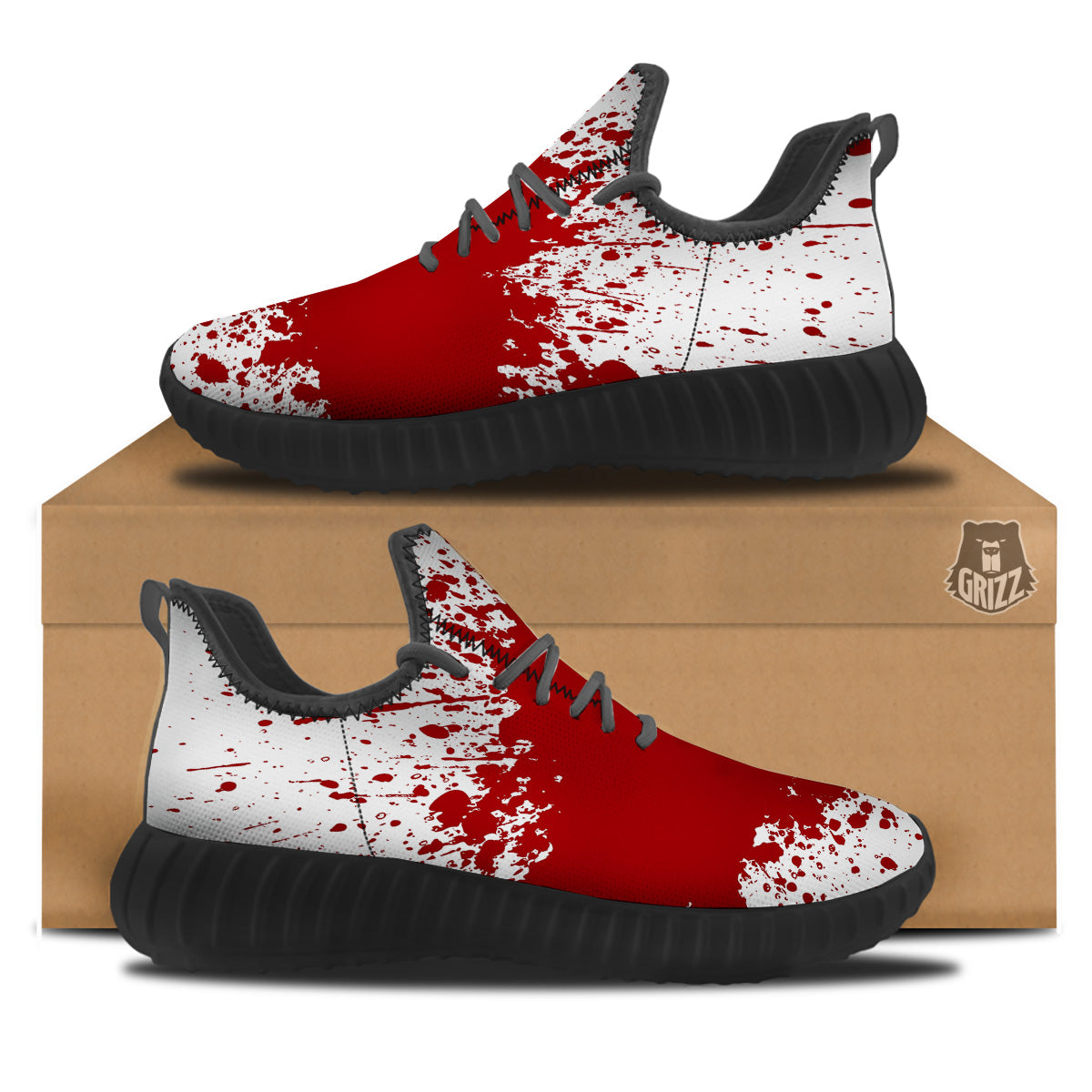 Splashed Blood Print Black Walking Shoes-grizzshop