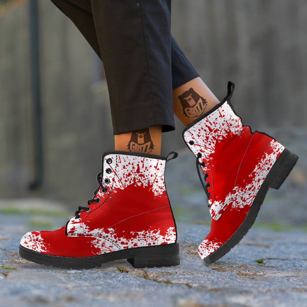 Splashed Blood Print Leather Boots-grizzshop