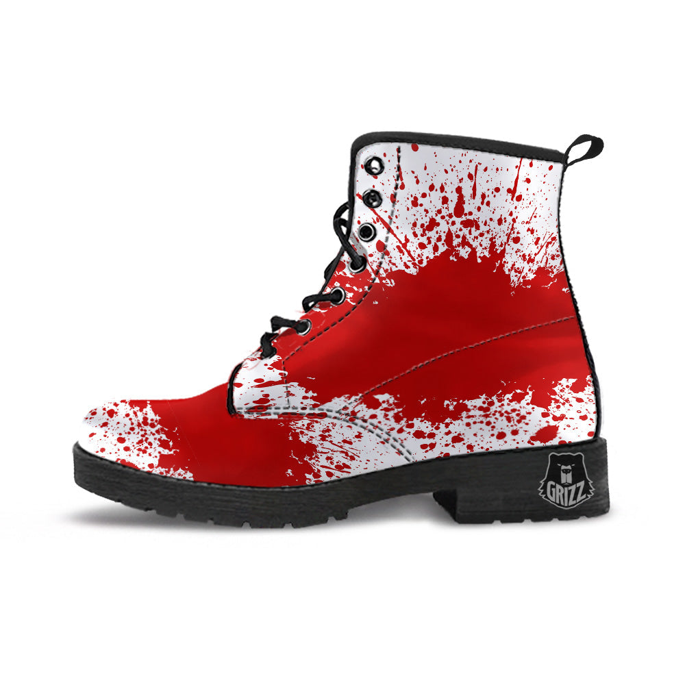 Splashed Blood Print Leather Boots-grizzshop