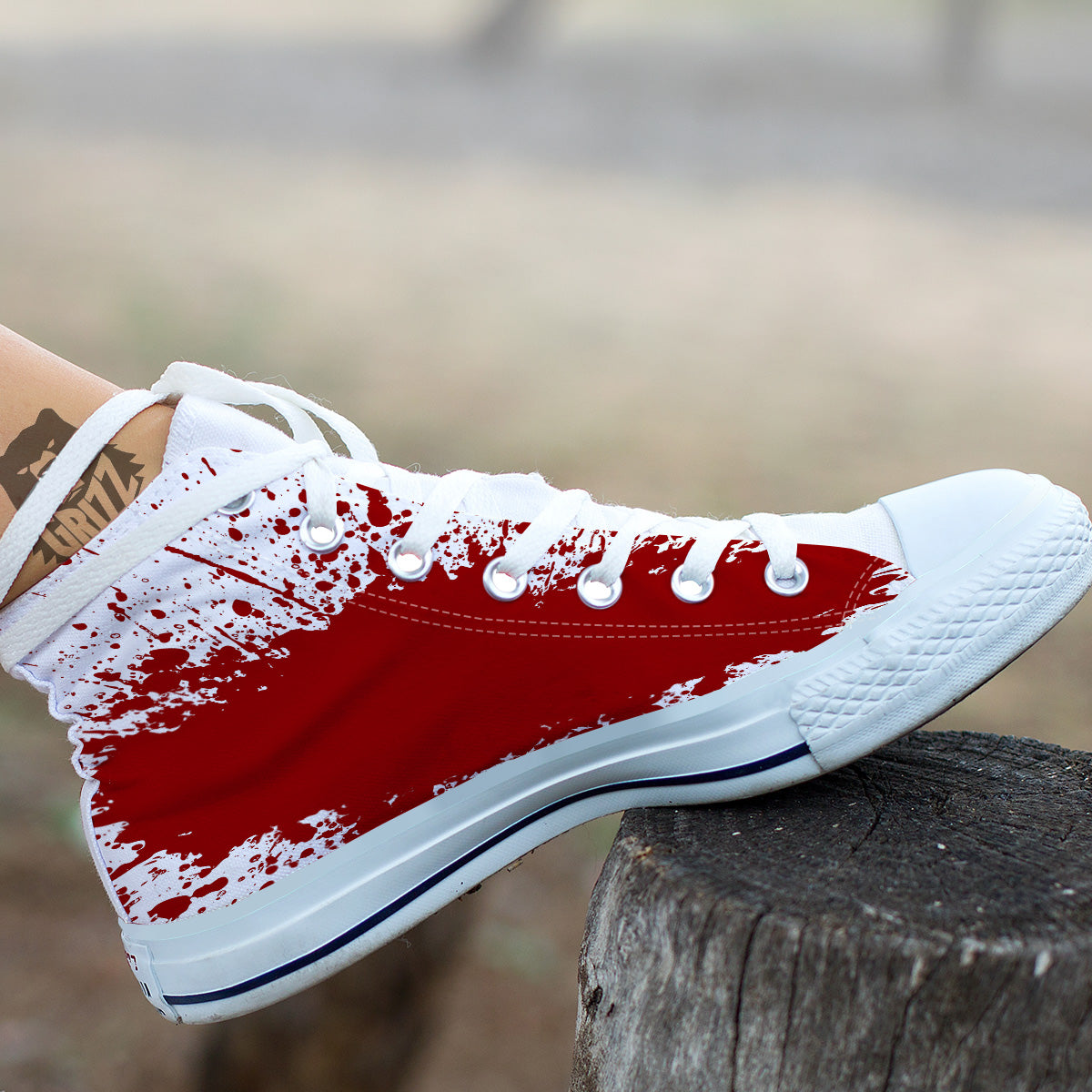 Splashed Blood Print White High Top Shoes-grizzshop