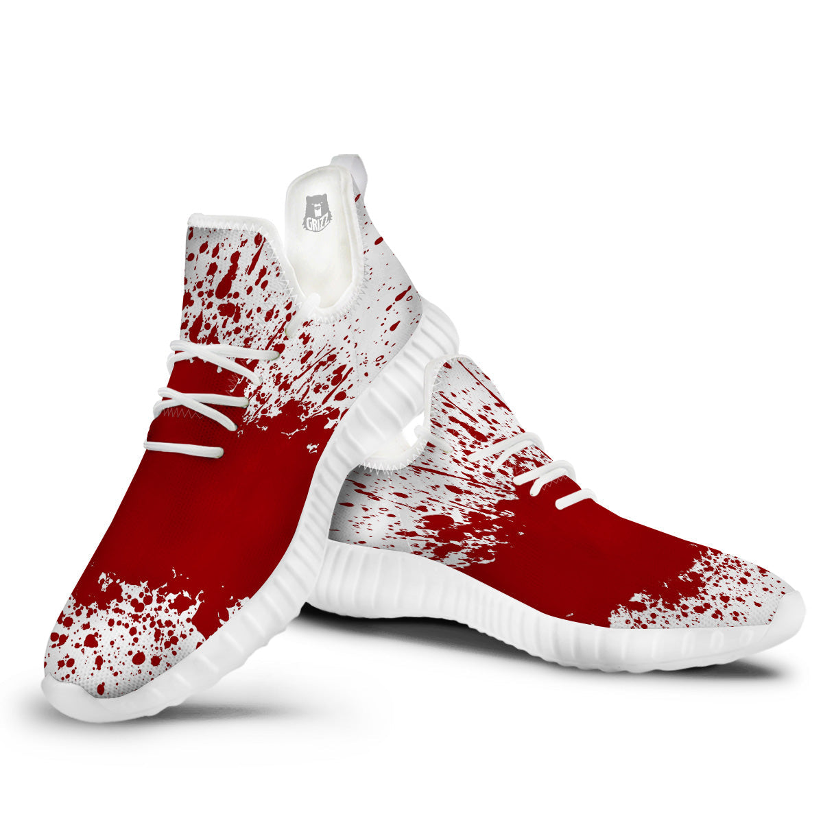 Splashed Blood Print White Walking Shoes-grizzshop