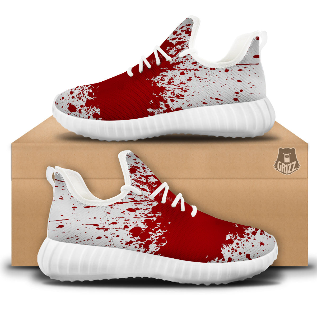 Splashed Blood Print White Walking Shoes-grizzshop