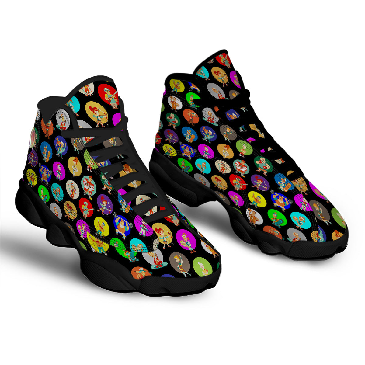 Sport Colorful Print Pattern Black Basketball Shoes-grizzshop