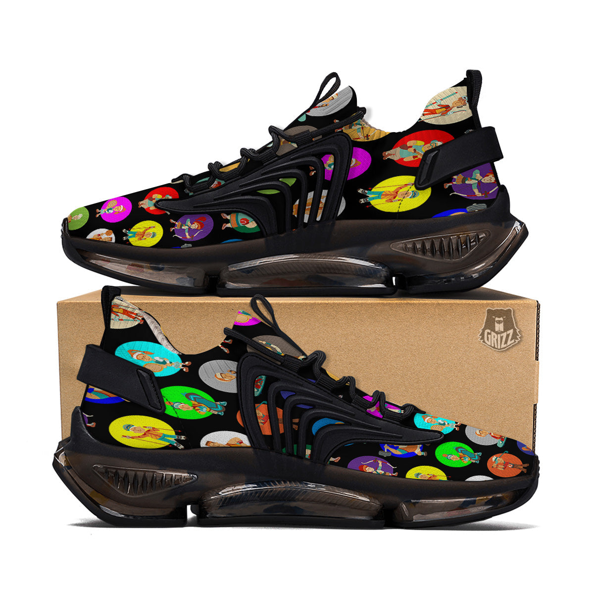 Sport Colorful Print Pattern Black Gym Shoes-grizzshop