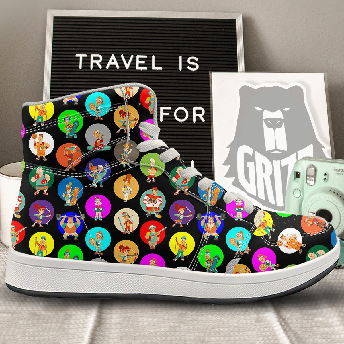 Sport Colorful Print Pattern High Top Sneakers-grizzshop