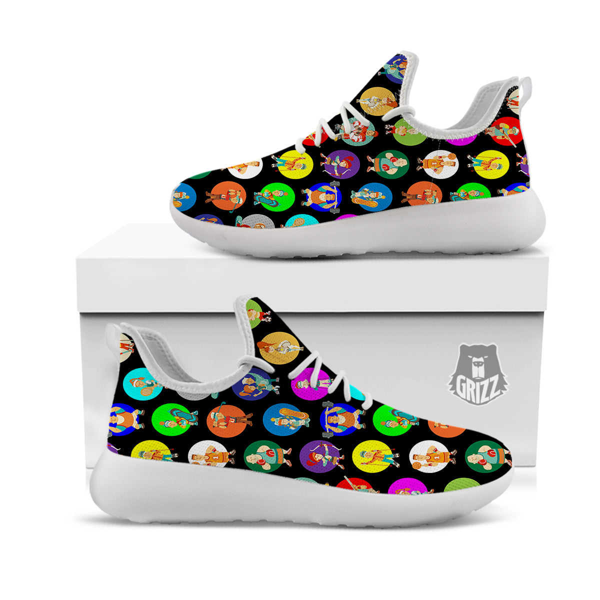 Sport Colorful Print Pattern White Athletic Shoes-grizzshop
