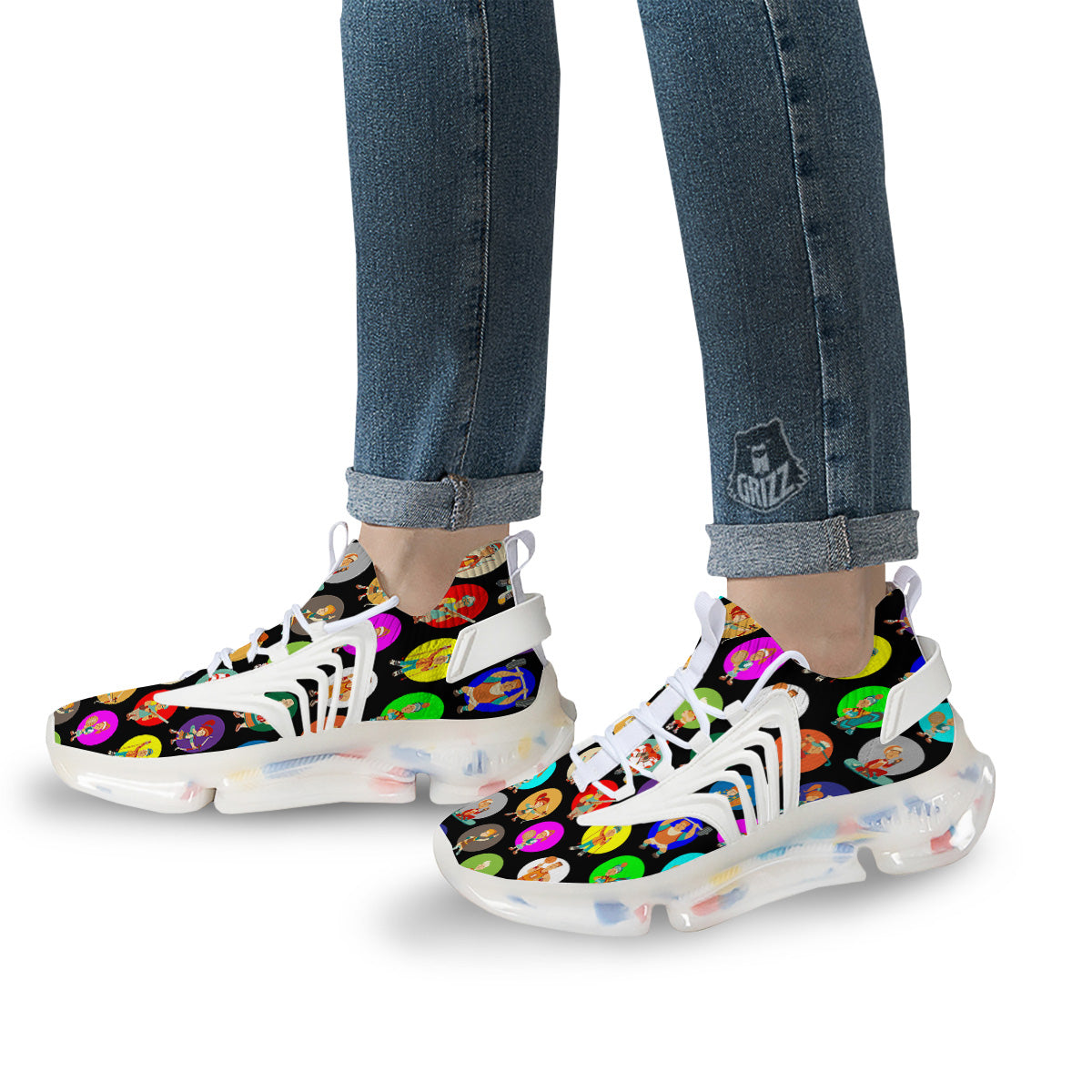 Sport Colorful Print Pattern White Gym Shoes-grizzshop