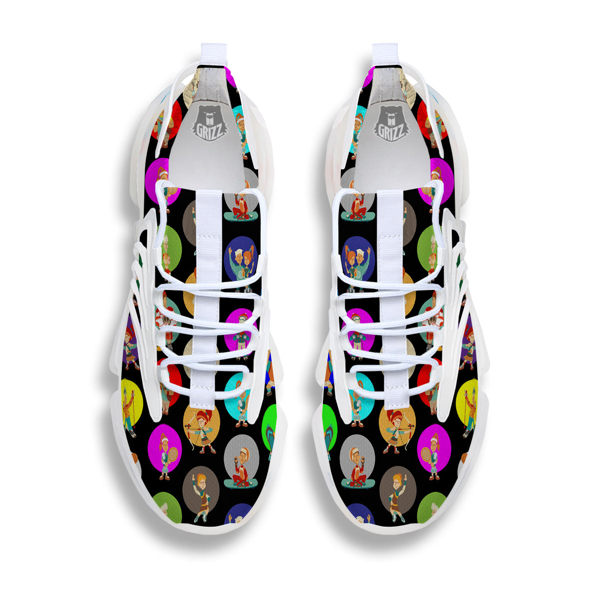 Sport Colorful Print Pattern White Gym Shoes-grizzshop