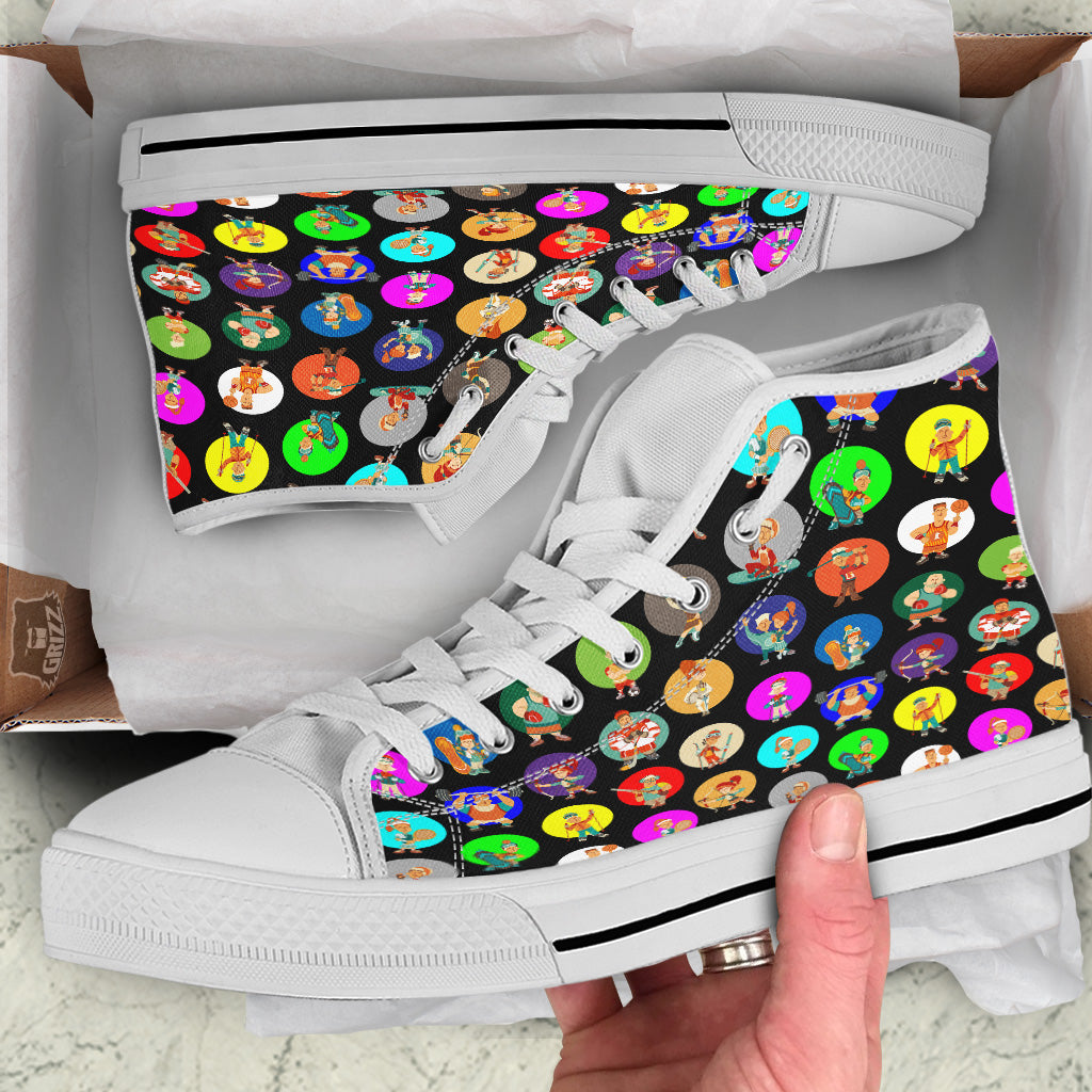 Sport Colorful Print Pattern White High Top Shoes-grizzshop