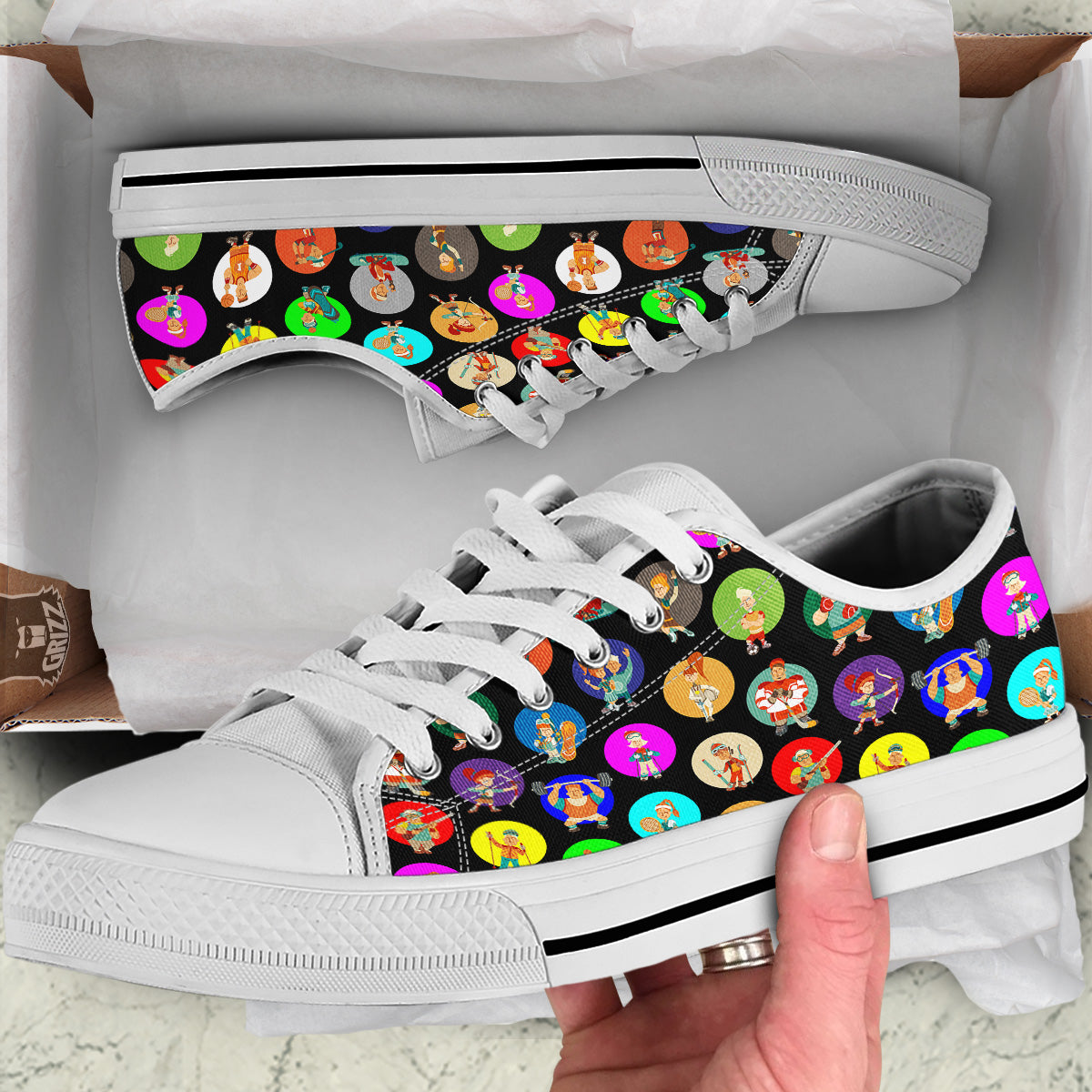 Sport Colorful Print Pattern White Low Top Shoes-grizzshop