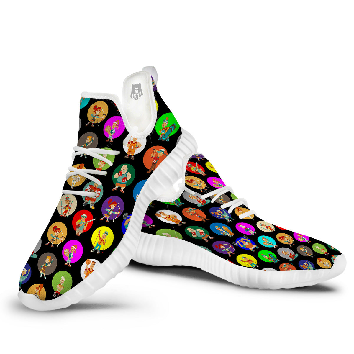 Sport Colorful Print Pattern White Walking Shoes-grizzshop