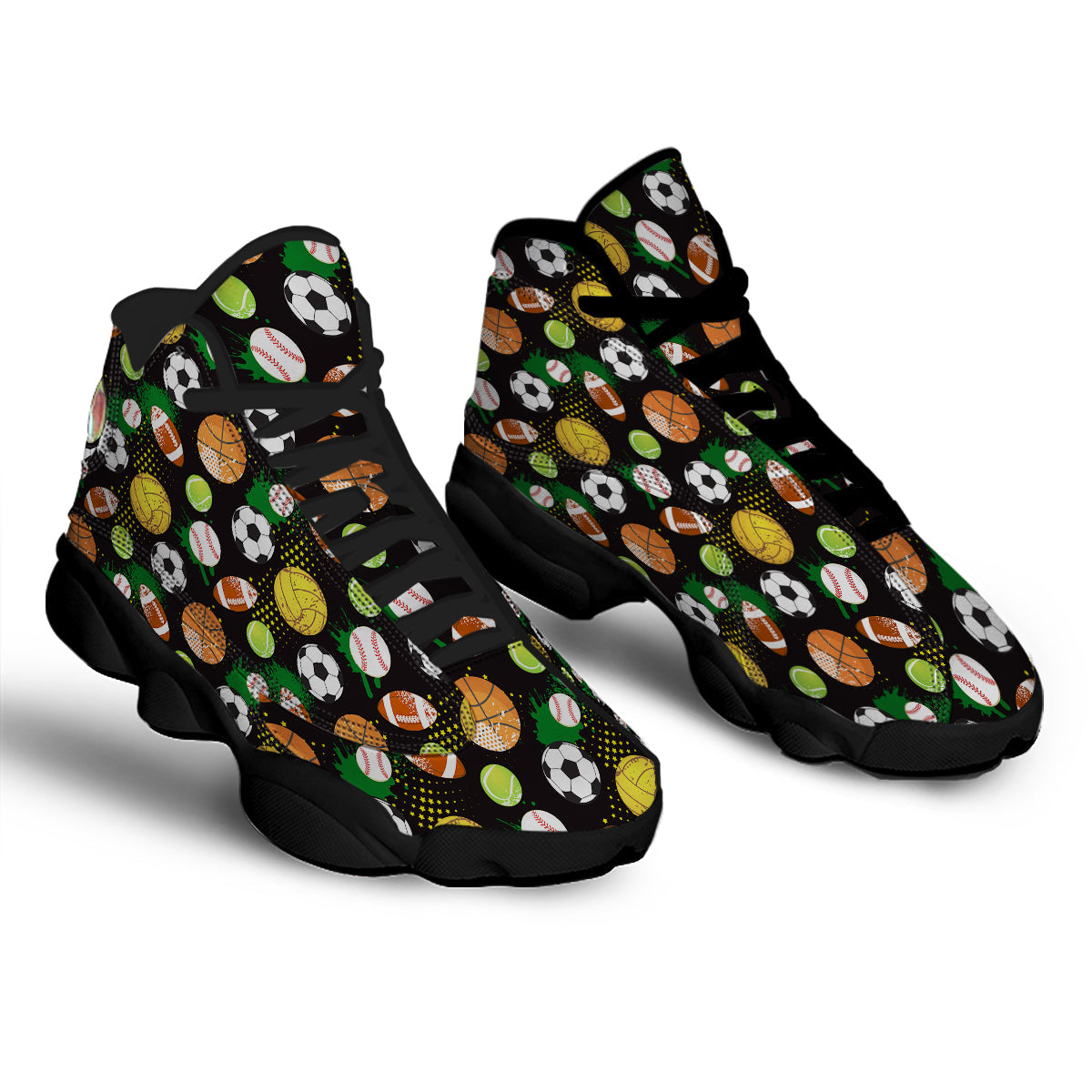 Sport Equipment Print Pattern Black Basketball Shoes-grizzshop
