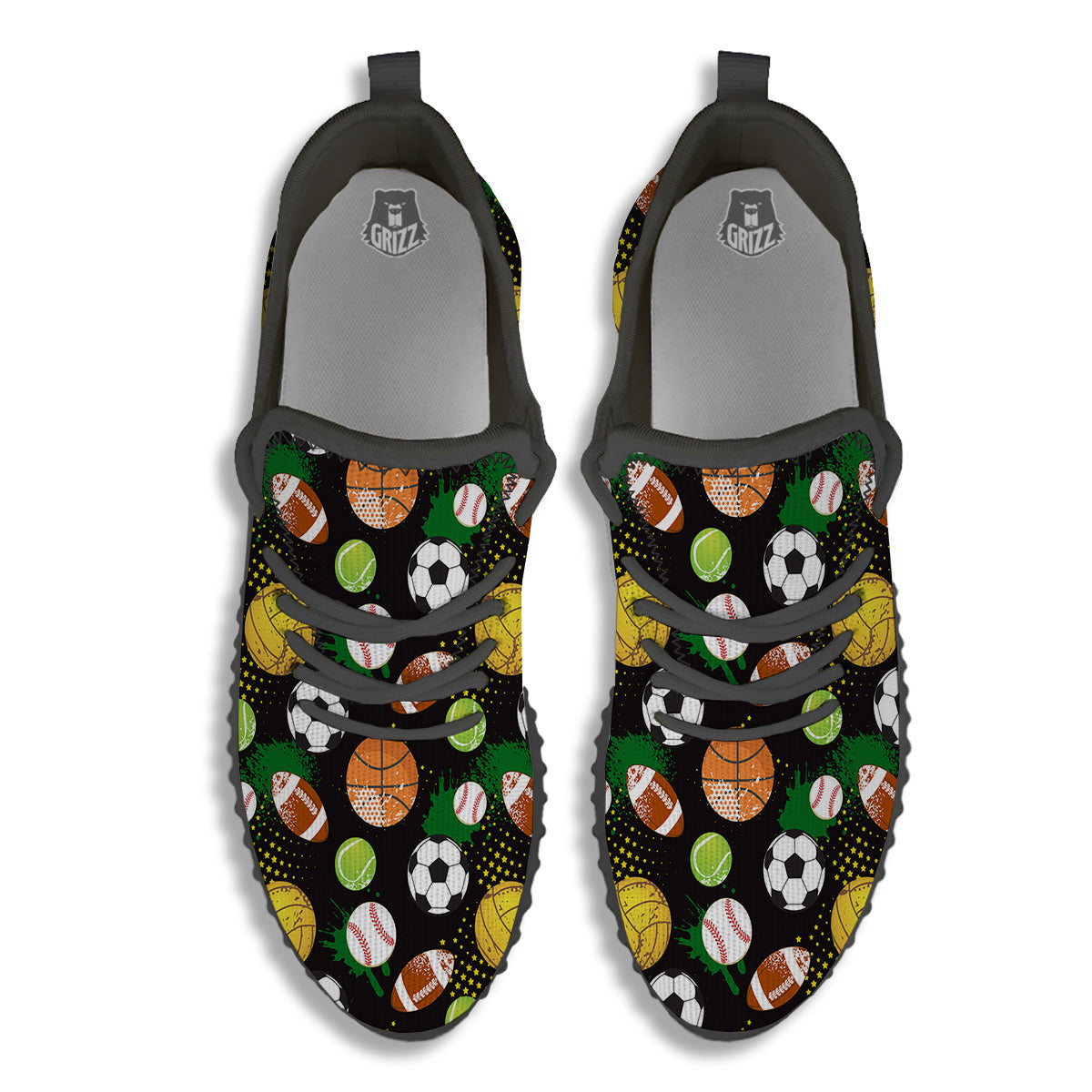 Sport Equipment Print Pattern Black Walking Shoes-grizzshop
