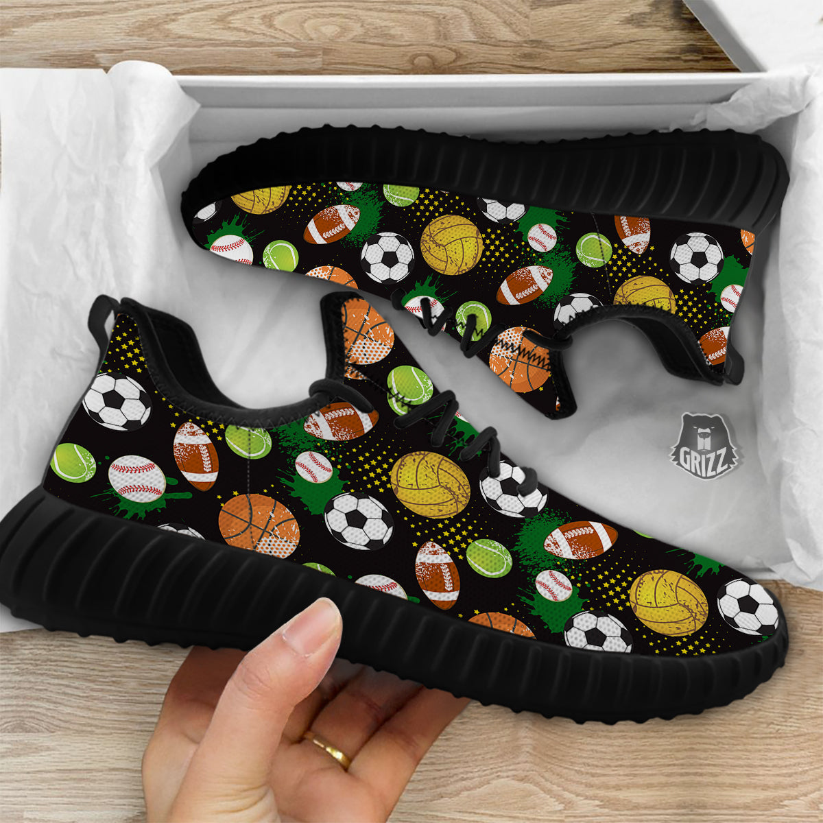 Sport Equipment Print Pattern Black Walking Shoes-grizzshop