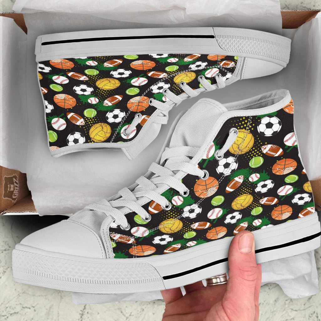 Sport Equipment Print Pattern White High Top Shoes-grizzshop
