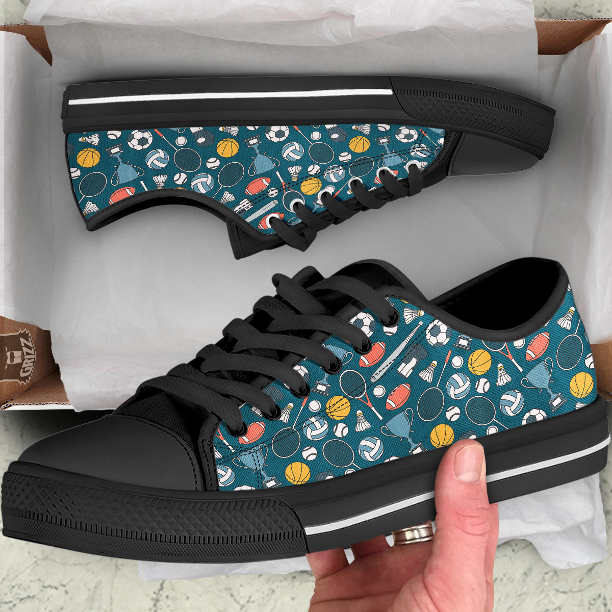 Sport Lacrosse Print Pattern Black Low Top Shoes-grizzshop
