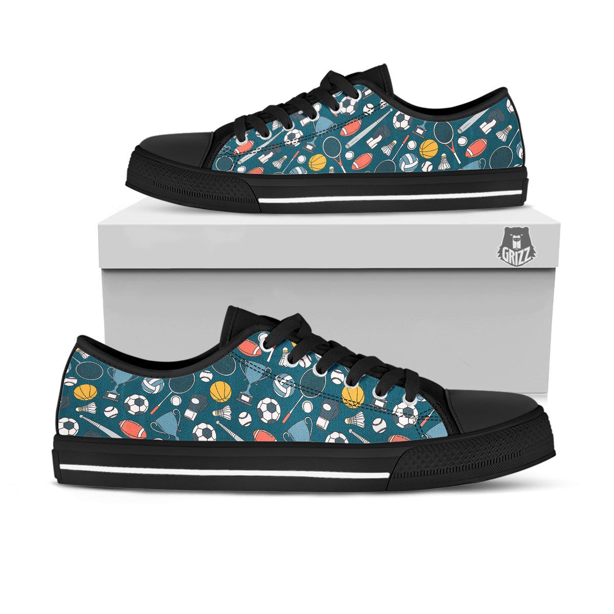 Sport Lacrosse Print Pattern Black Low Top Shoes-grizzshop