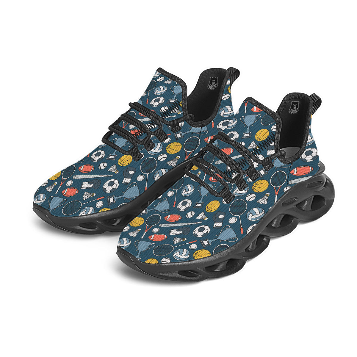 Sport Lacrosse Print Pattern Black Running Shoes-grizzshop