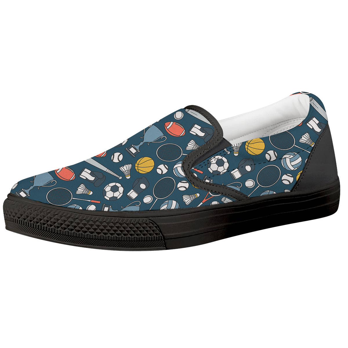Sport Lacrosse Print Pattern Black Slip On Shoes-grizzshop