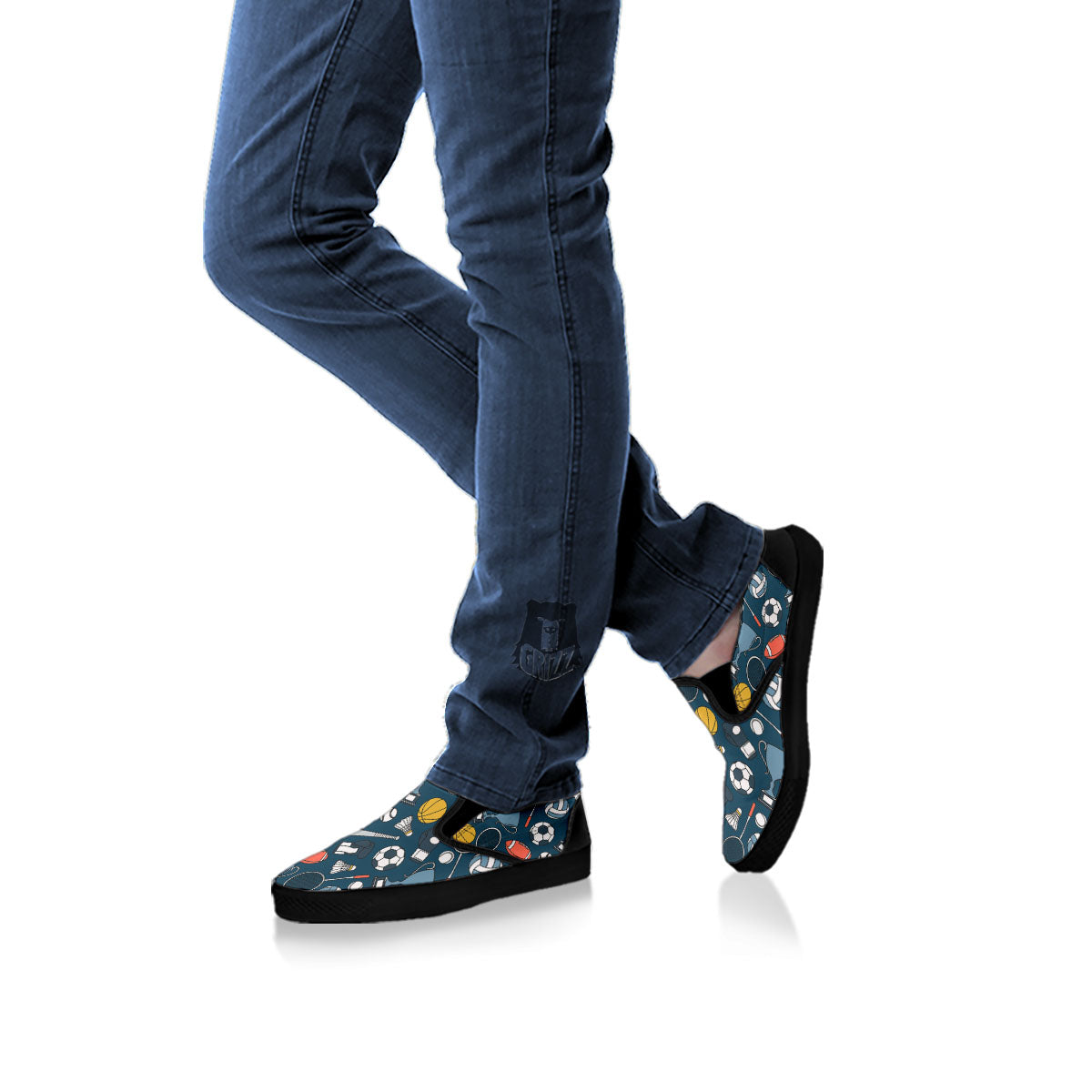 Sport Lacrosse Print Pattern Black Slip On Shoes-grizzshop