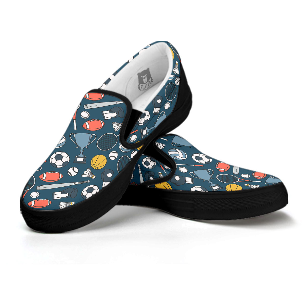 Sport Lacrosse Print Pattern Black Slip On Shoes-grizzshop