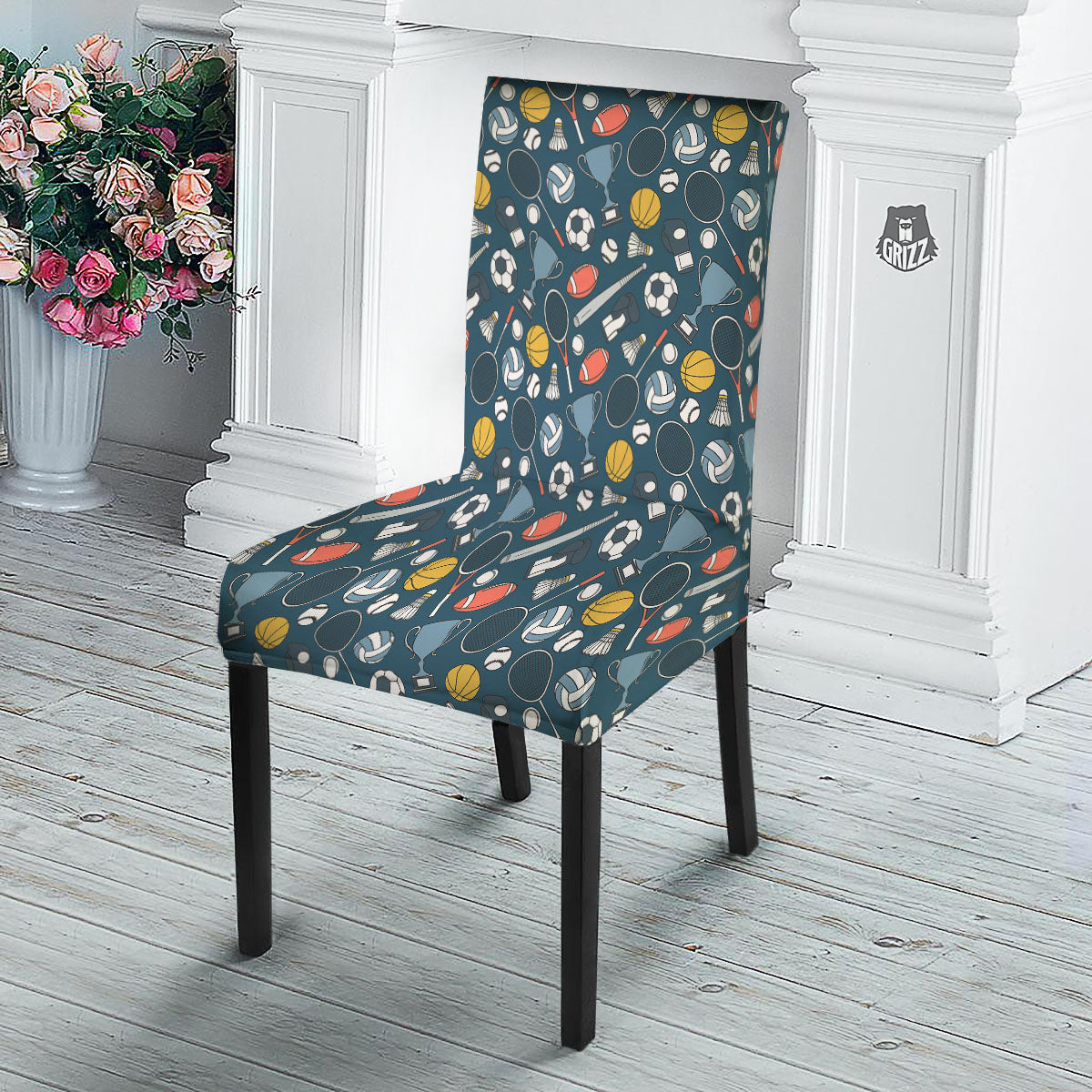 Sport Lacrosse Print Pattern Dining Chair Slipcover-grizzshop