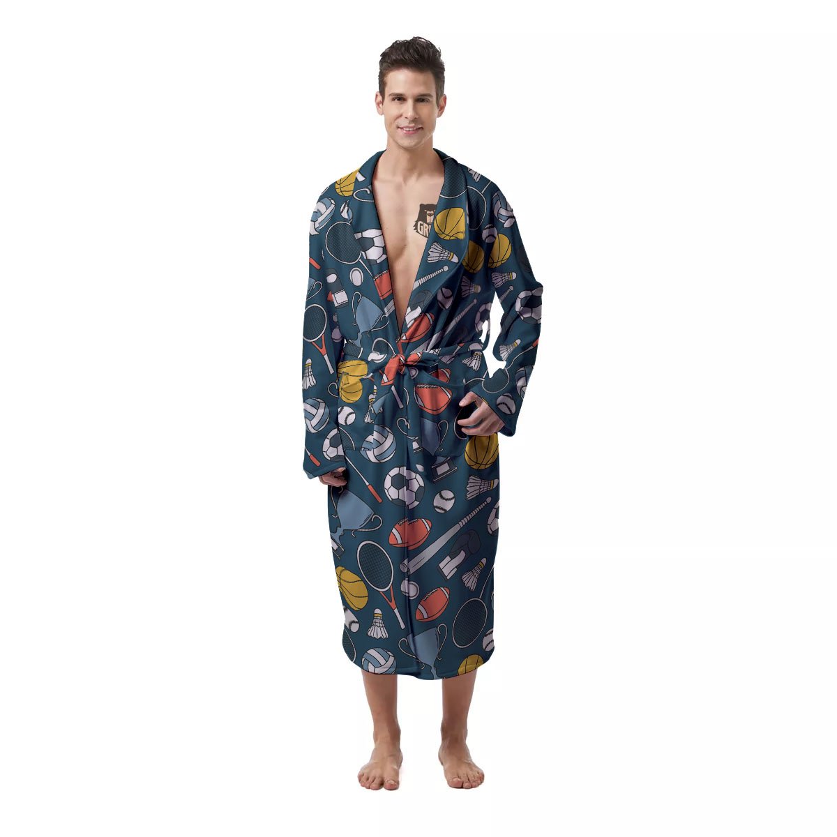 Sport Lacrosse Print Pattern Men's Robe-grizzshop