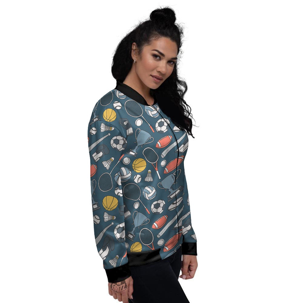 Sport Lacrosse Print Pattern Women's Bomber Jacket-grizzshop