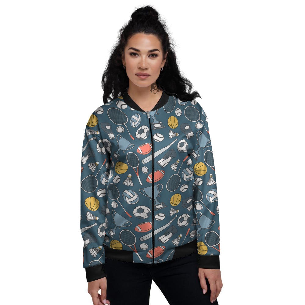 Sport Lacrosse Print Pattern Women's Bomber Jacket-grizzshop