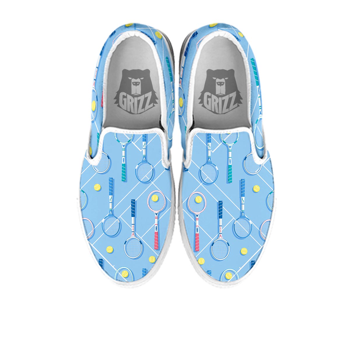 Sport Tennis Print Pattern White Slip On Shoes-grizzshop