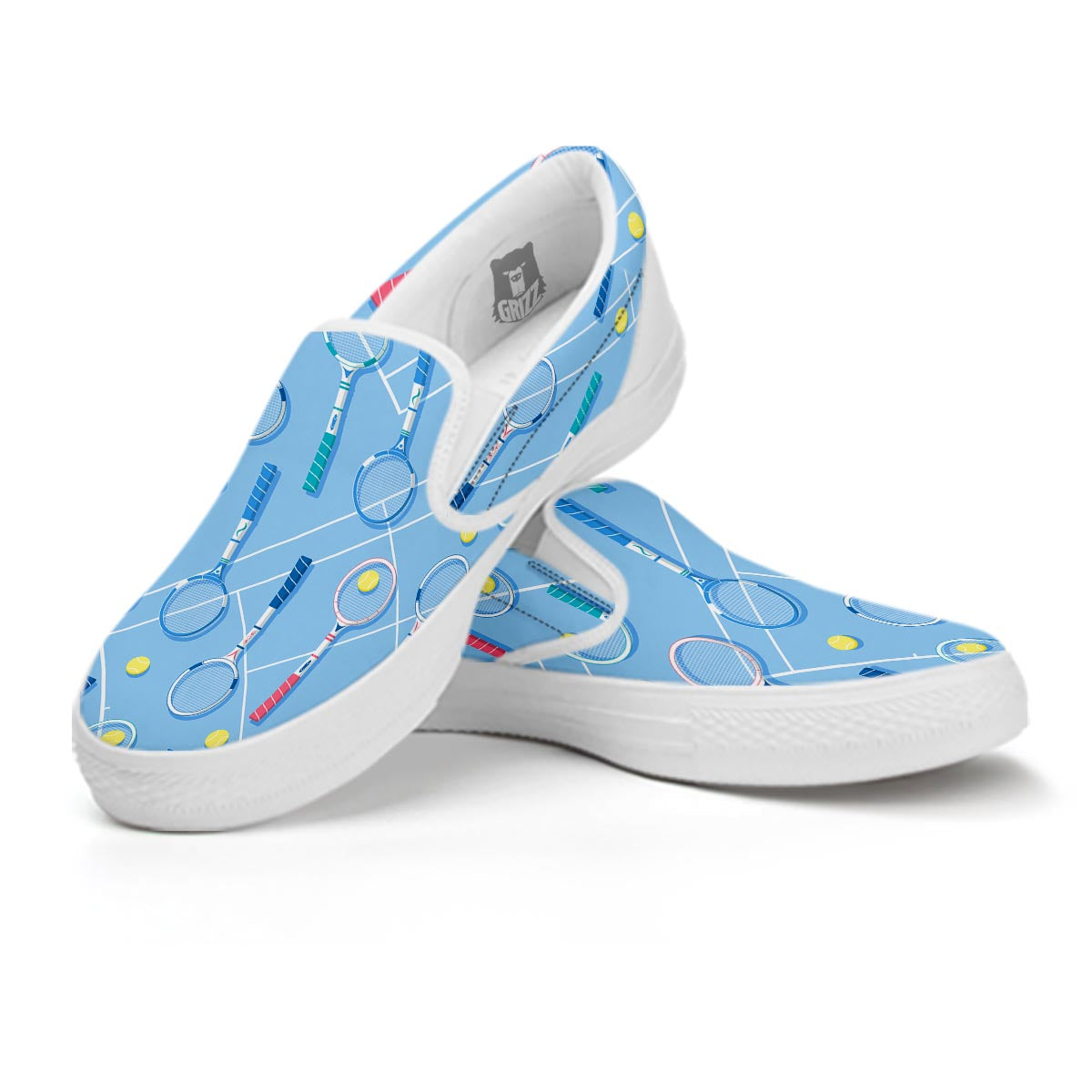 Sport Tennis Print Pattern White Slip On Shoes-grizzshop