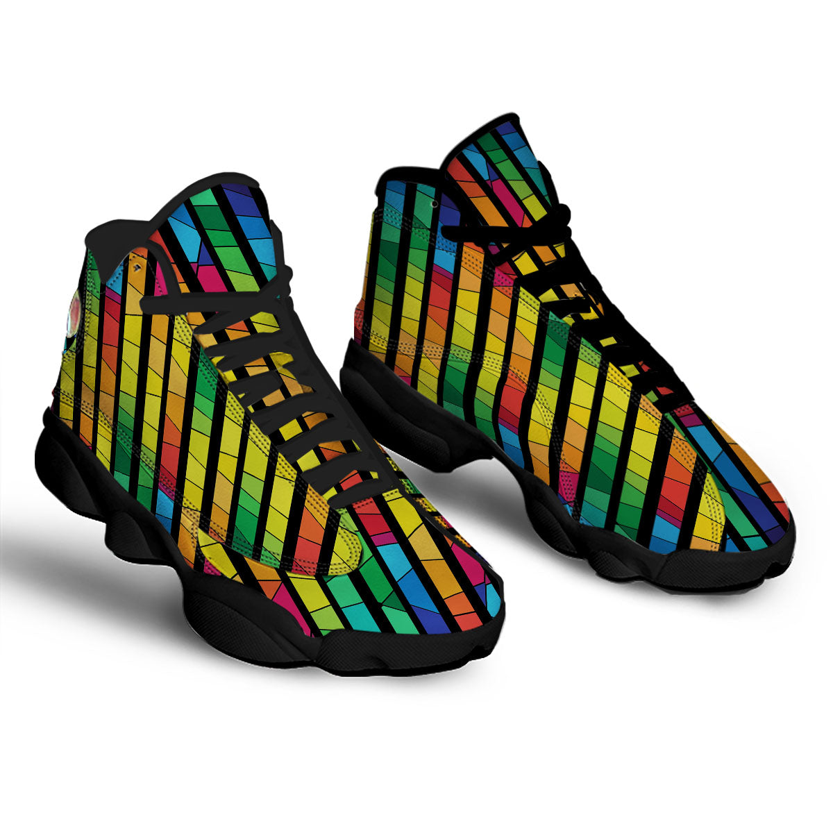 Square Stained Glass Mosaic Print Black Basketball Shoes-grizzshop