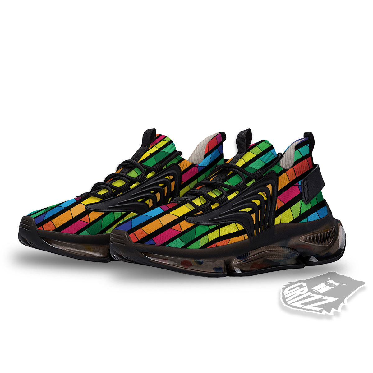 Square Stained Glass Mosaic Print Black Gym Shoes-grizzshop