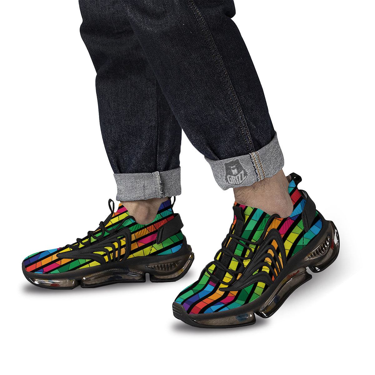 Square Stained Glass Mosaic Print Black Gym Shoes-grizzshop
