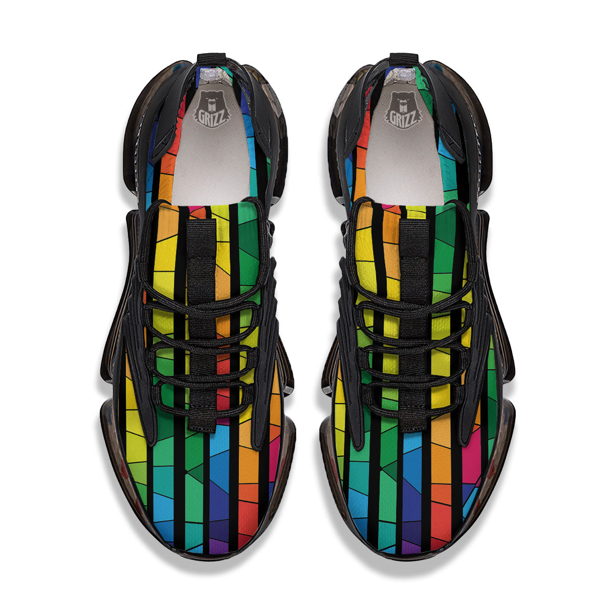 Square Stained Glass Mosaic Print Black Gym Shoes-grizzshop