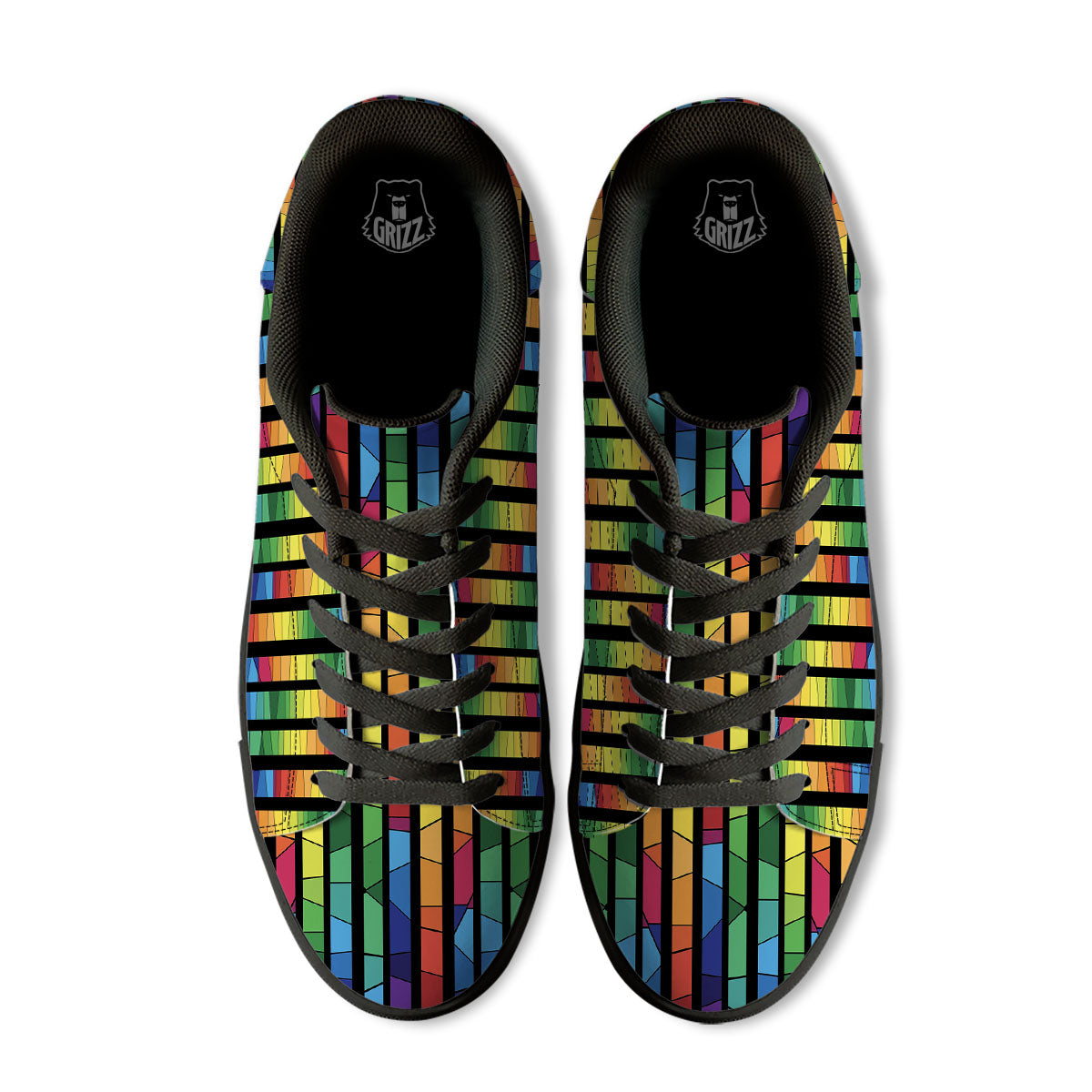 Square Stained Glass Mosaic Print Black Low Top Sneakers-grizzshop