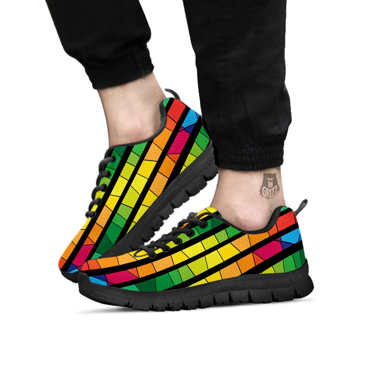 Square Stained Glass Mosaic Print Black Sneaker-grizzshop