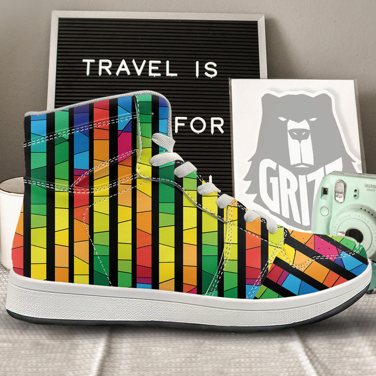 Square Stained Glass Mosaic Print High Top Sneakers-grizzshop