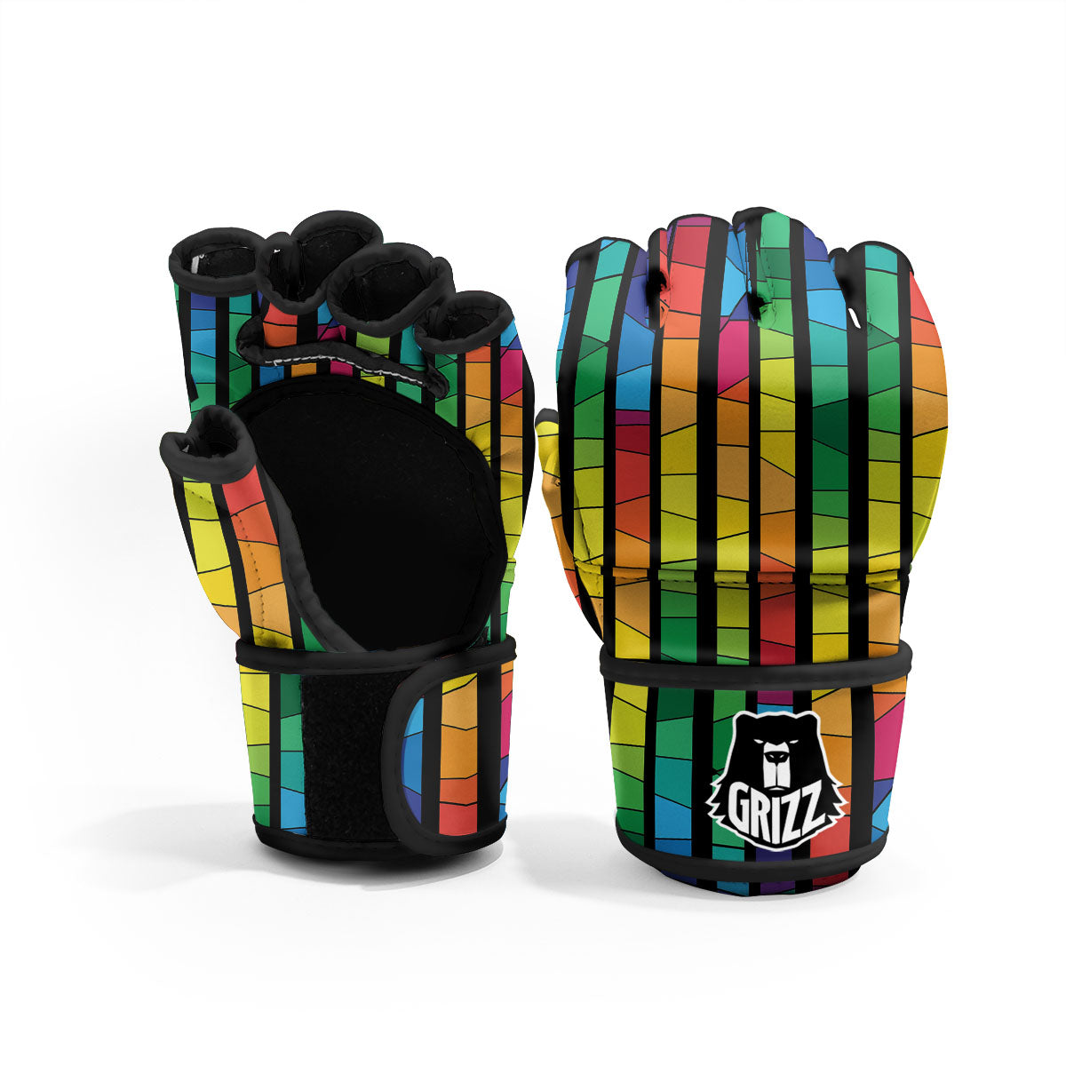 Square Stained Glass Mosaic Print MMA Gloves-grizzshop