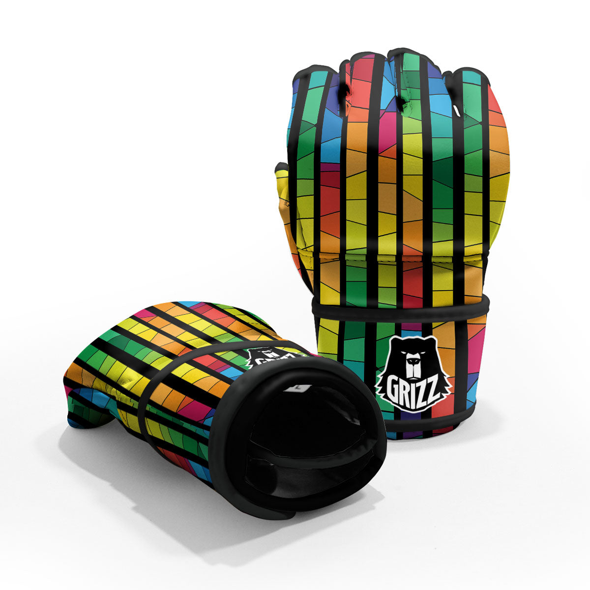 Square Stained Glass Mosaic Print MMA Gloves-grizzshop