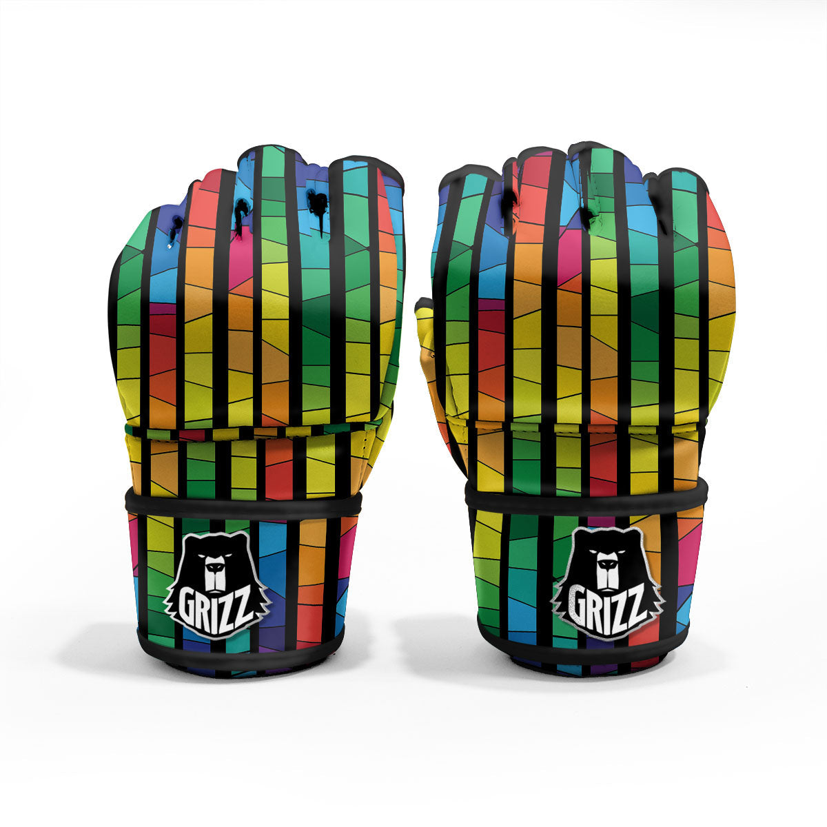 Square Stained Glass Mosaic Print MMA Gloves-grizzshop