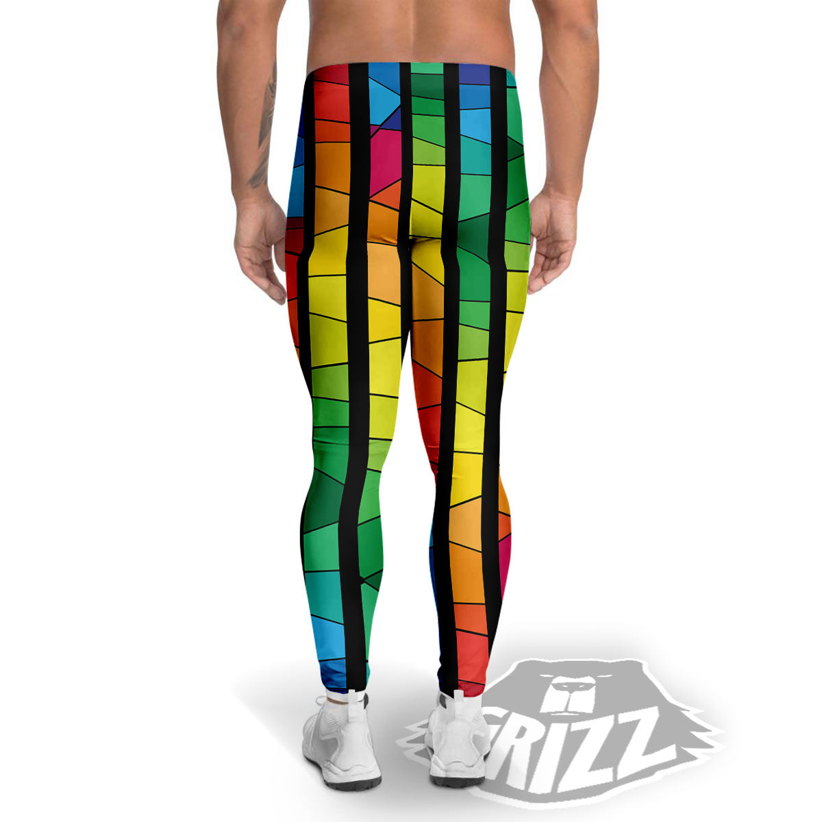 Square Stained Glass Mosaic Print Men's Leggings-grizzshop