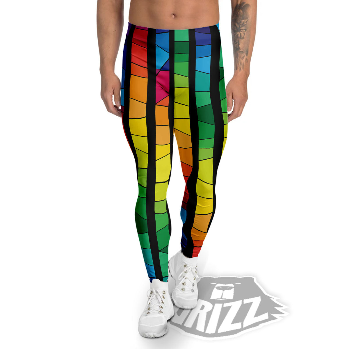 Square Stained Glass Mosaic Print Men's Leggings-grizzshop