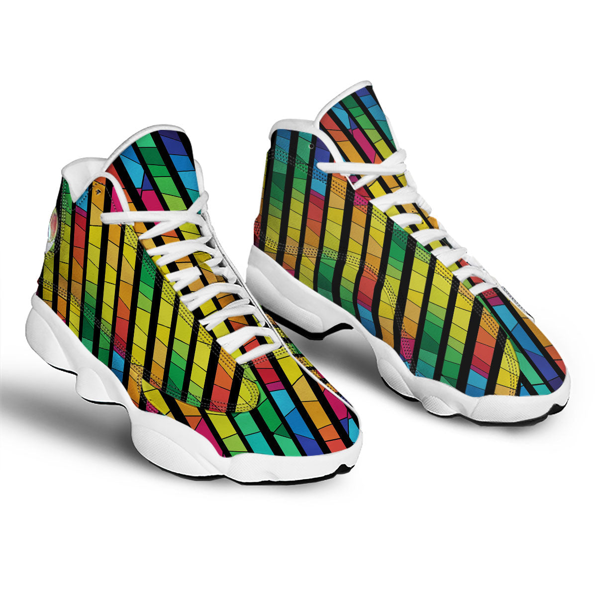 Square Stained Glass Mosaic Print White Basketball Shoes-grizzshop