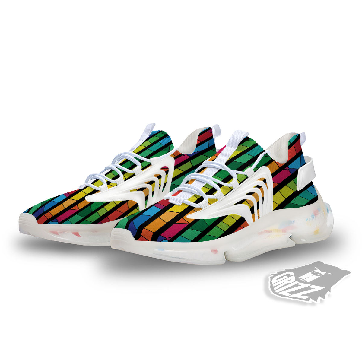 Square Stained Glass Mosaic Print White Gym Shoes-grizzshop