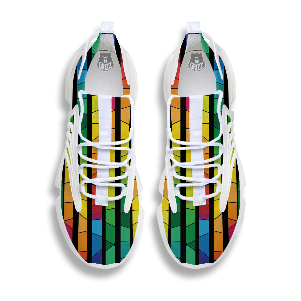 Square Stained Glass Mosaic Print White Gym Shoes-grizzshop