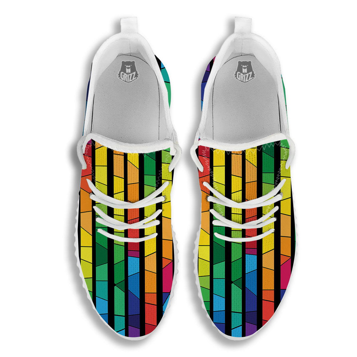 Square Stained Glass Mosaic Print White Walking Shoes-grizzshop