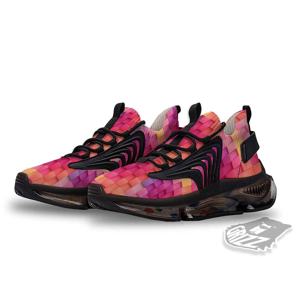 Square Tile 3D Colorful Print Pattern Black Gym Shoes-grizzshop