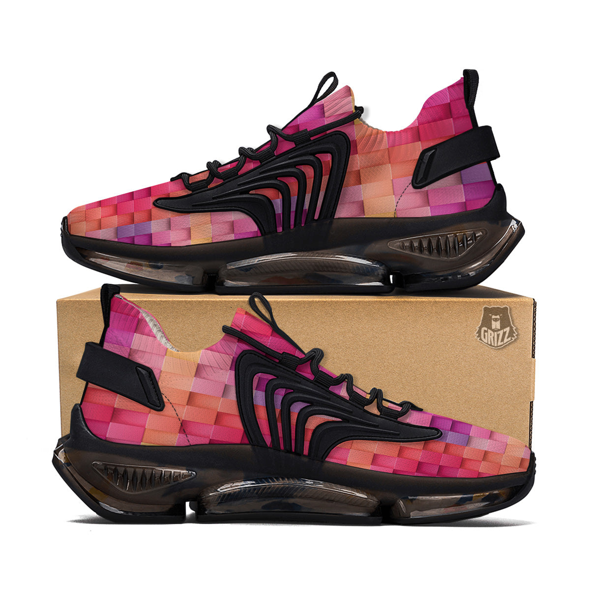 Square Tile 3D Colorful Print Pattern Black Gym Shoes-grizzshop